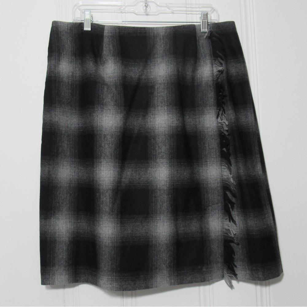 Chadwicks of Boston Faux Wrap Wool Blend Plaid Skirt Size 16 W